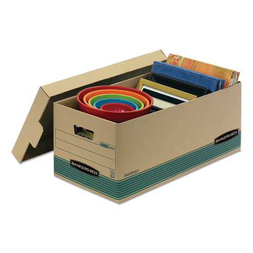 Image of Bankers Box® Stor/File Medium-Duty 100% Recycled Storage Boxes, Legal Files, 15.88" X 25.38" X 10.25", Kraft/Green, 12/Carton