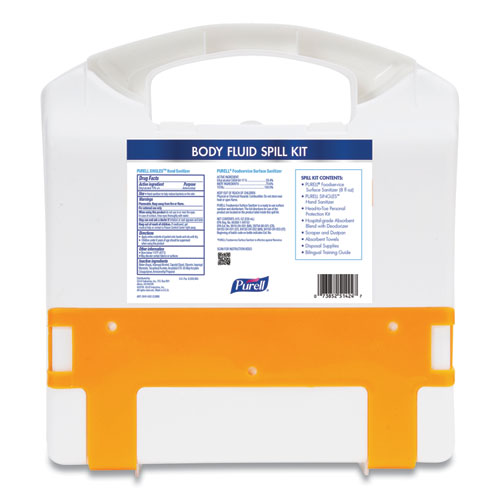 Image of Body Fluid Spill Kit, 4.5" x 11.88" x 11.5", One Clamshell Case with 2 Single Use Refills/Carton