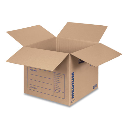 Image of SmoothMove Basic Moving Boxes, Regular Slotted Container (RSC), Medium, 18" x 18" x 16", Brown/Blue, 20/Bundle