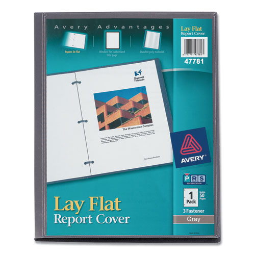 Image of Avery® Lay Flat View Report Cover, Flexible Fastener, 0.5" Capacity, 8.5 X 11, Clear/Gray