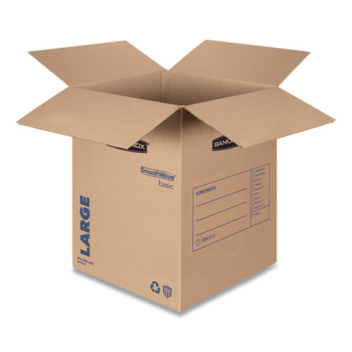 Image of SmoothMove Basic Moving Boxes, Regular Slotted Container (RSC), Large, 18" x 18" x 24", Brown/Blue, 15/Carton