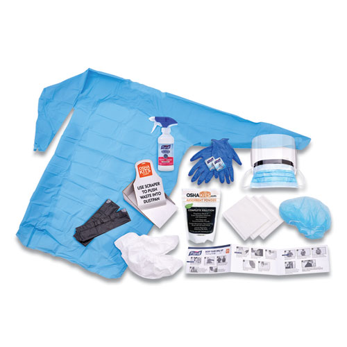 Image of Body Fluid Spill Kit, 4.5" x 11.88" x 11.5", One Clamshell Case with 2 Single Use Refills/Carton