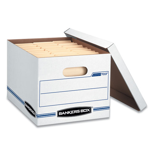 Image of STOR/FILE Basic-Duty Storage Boxes, Letter/Legal Files, 12.5" x 16.25" x 10.5", White/Blue, 4/Carton