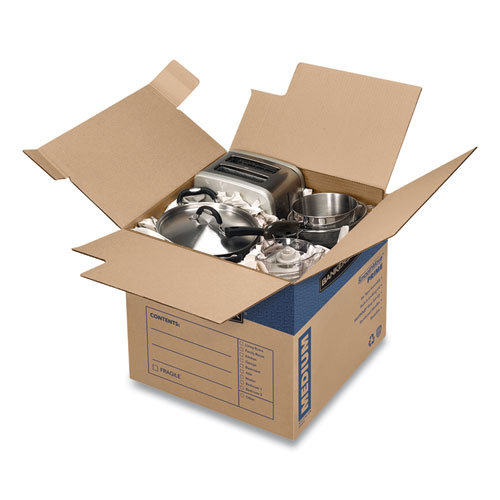 Image of SmoothMove Prime Moving/Storage Boxes, Medium, Regular Slotted Container (RSC), 18" x 18" x 16", Brown Kraft/Blue, 8/Carton
