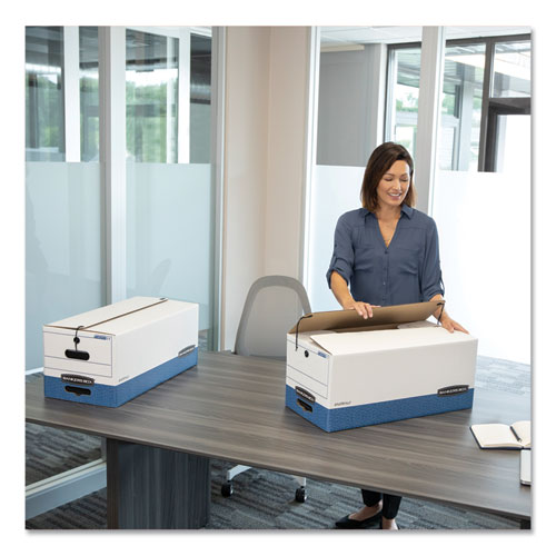 Image of STOR/FILE Medium-Duty Strength Storage Boxes, Letter/Legal Files, 12.25" x 16" x 11", White/Blue, 4/Carton