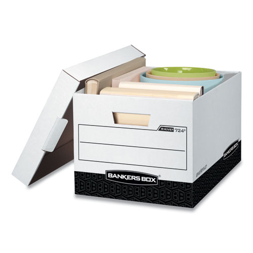 Image of Bankers Box® R-Kive Heavy-Duty Storage Boxes, Letter/Legal Files, 12.75" X 16.5" X 10.38", White/Black, 12/Carton