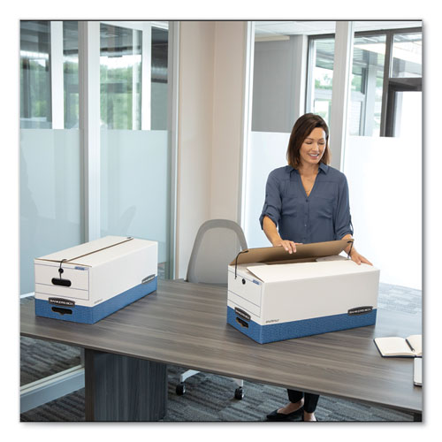 Image of Bankers Box® Stor/File Medium-Duty Strength Storage Boxes, Legal Files, 15.25" X 24.13" X 10.75", White/Blue, 12/Carton