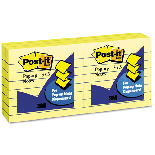 Original Canary Yellow Pop-up Refill, Note Ruled, 3" x 3", Canary Yellow, 100 Sheets/Pad, 6 Pads/Pack