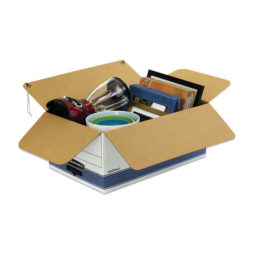 STOR/FILE Medium-Duty Strength Storage Boxes, Legal Files, 15.25" x 19.75" x 10.75", White/Blue, 4/Carton