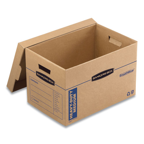 Image of SmoothMove Maximum Strength Moving Boxes, Medium, Half Slotted Container (HSC), 18.5" x 12.25" x 12", Brown Kraft/Blue, 8/PK