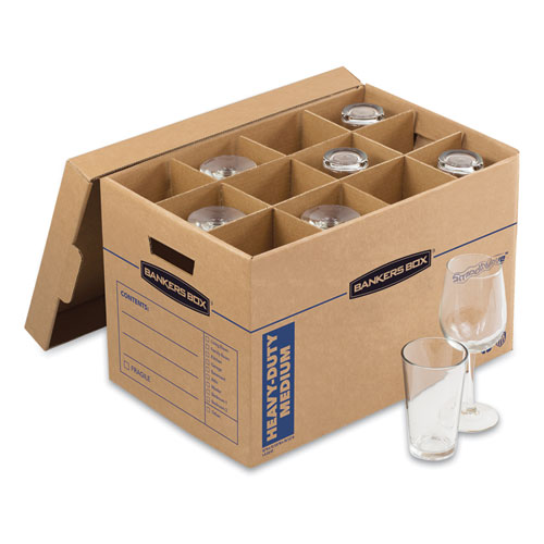 Image of SmoothMove Kitchen Moving Kit, Medium, Half Slotted Container (HSC), 18.5" x 12.25" x 12", Brown Kraft/Blue