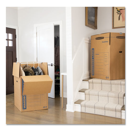 Image of SmoothMove Wardrobe Box, Regular Slotted Container (RSC), 24" x 24" x 40", Brown Kraft/Blue, 3/Carton