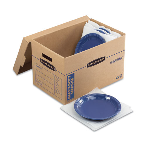 SmoothMove Kitchen Moving Kit with Dividers + Foam, Half Slotted Container (HSC), Medium, 12.25" x 18.5" x 12", Brown/Blue