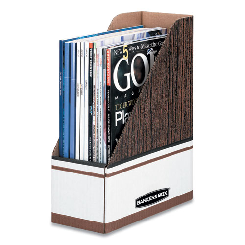 Corrugated Cardboard Magazine File, 4 x 11 x 12.25, Wood Grain, 12/Carton