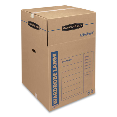 Image of SmoothMove Wardrobe Box, Regular Slotted Container (RSC), 24" x 24" x 40", Brown Kraft/Blue, 3/Carton