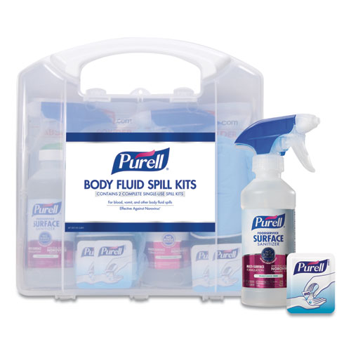 Body Fluid Spill Kit, 4.5" x 11.88" x 11.5", One Clamshell Case with 2 Single Use Refills/Carton