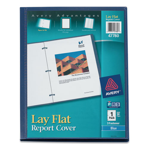 Lay Flat View Report Cover, Flexible Fastener, 0.5" Capacity, 8.5 x 11, Clear/Blue