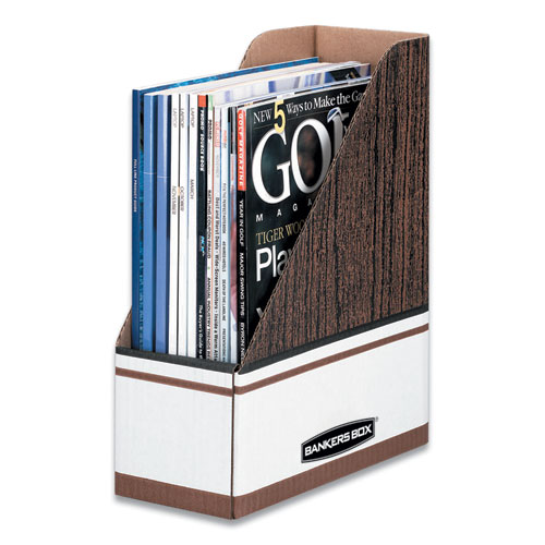 Corrugated Cardboard Magazine File, 4 x 9 x 11 1/2, Wood Grain, 12/Carton
