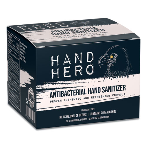 ANTIBACTERIAL SACHET GEL HAND SANITIZER, 0.07 OZ, 50/BOX