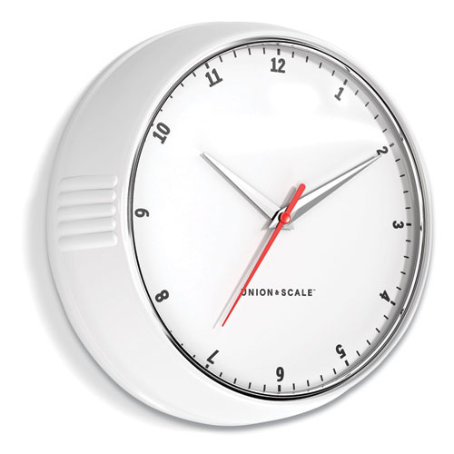 Essentials Mid-Century Round Wall Clock, 9.5 Overall Diameter, White Case, 1 AA (Sold Separately)