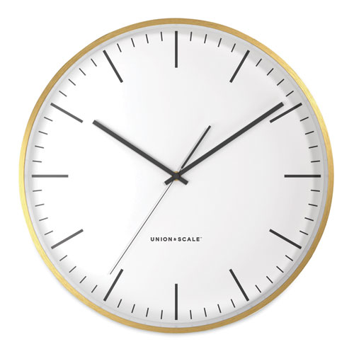 MidMod Round Wall Clock, 12 Overall Diameter, Gold Case, 1 AA (Sold Separately)