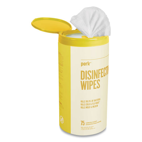 Disinfecting Wipes, 7 x 8, Lemon, White, 75 Wipes/Canister