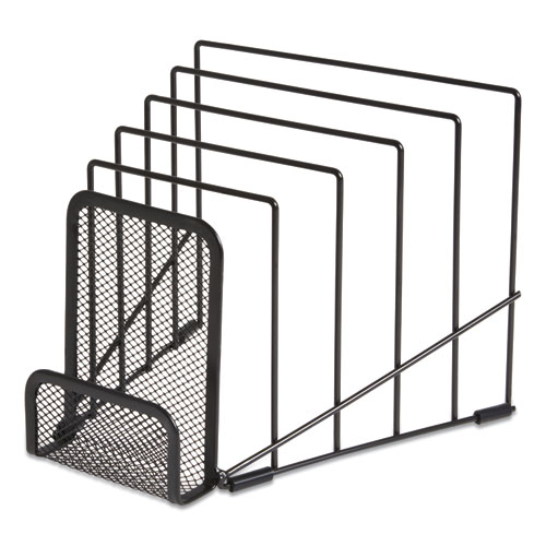 Image of Tru Red™ Metal Incline Sorter With Wire Mesh Mobile Device Holder, 6 Sections, 7.48 X 8.77 X 7.55, Matte Black