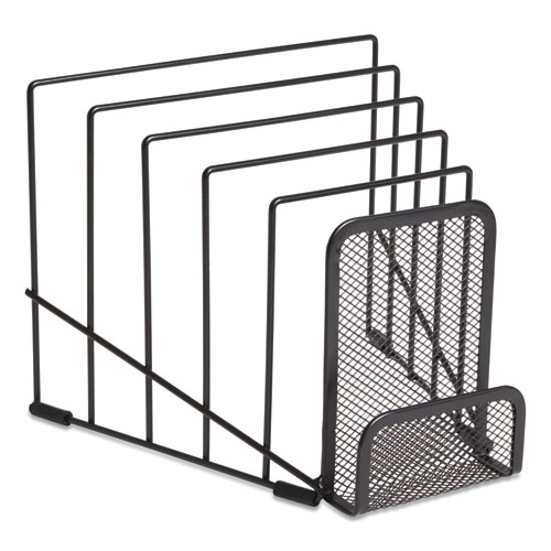 Image of Tru Red™ Metal Incline Sorter With Wire Mesh Mobile Device Holder, 6 Sections, 7.48 X 8.77 X 7.55, Matte Black