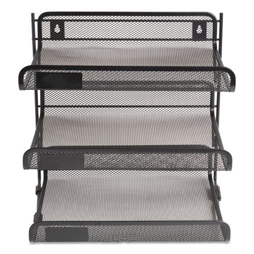 Side-Load Open Design Wire Mesh Horizontal Document Organizer, 3 Sections, Letter-Size, 13.78 x 11.22 x 13.38, Matte Black