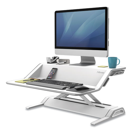 Lotus Sit-Stands Workstation, 32.75" x 24.25" x 5.5" to 22.5", White