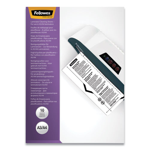 Fellowes® Laminator Cleaning Sheets, 3 to 10 mil, 8.5" x 11", White, 10/Pack