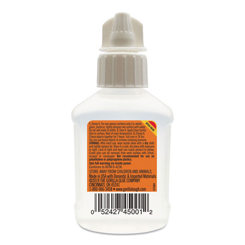 Image of Clear Gorilla Glue, 1.75 oz, Dries Clear, 4/Carton