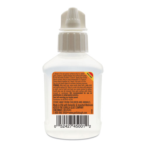 Image of Gorilla® Clear Gorilla Glue, 1.75 Oz, Dries Clear, 4/Carton