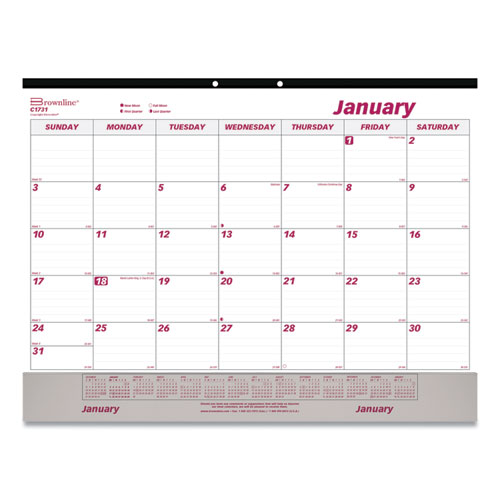 Monthly Desk Pad Calendar, 22 x 17, White/Maroon, 2021