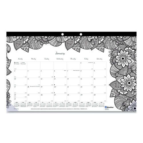 Monthly Desk Pad Calendar, DoodlePlan Coloring Pages, 17.75 x 10.88, Black Binding, Clear Corners, 12-Month (Jan-Dec): 2023