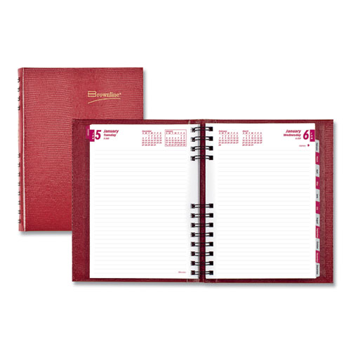 Brownline® Coilpro Ruled Daily Planner, 8.25 X 5.75, Red Cover, 12-Month (Jan To Dec): 2024