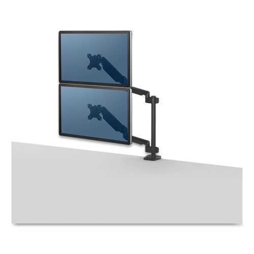 PLATINUM SERIES DUAL STACKING MONITOR ARM, FOR 27" MONITORS, 360 ROTATION, 180 TILT, 360 PAN, BLACK, SUPPORTS 22 LBS