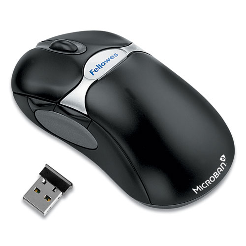 MICROBAN CORDLESS FIVE-BUTTON OPTICAL MOUSE, 2.4 GHZ FREQUENCY/19 FT WIRELESS RANGE, LEFT/RIGHT HAND USE, BLACK/SILVER