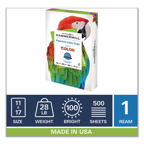 Image of Premium Color Copy Print Paper, 100 Bright, 28 lb Bond Weight, 11 x 17, Photo White, 500/Ream