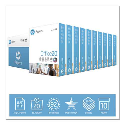 Image of Office20 Paper, 92 Bright, 20 lb Bond Weight, 8.5 x 11, White, 500 Sheets/Ream, 10 Reams/Carton