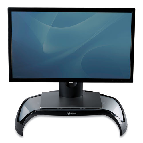 Image of Fellowes® Smart Suites Corner Monitor Riser, For 21" Monitors, 18.5" X 12.5" X 3.88" To 5.13", Black/Clear Frost, Supports 40 Lbs