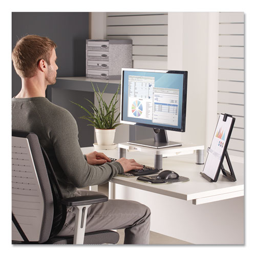 Image of Fellowes® Standard Monitor Riser, For 21" Monitors, 13.38" X 13.63" X 2" To 4", Platinum/Graphite, Supports 60 Lbs