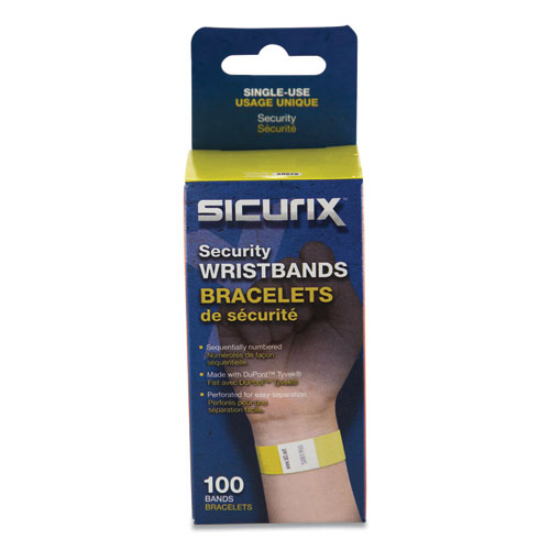 Security Wristbands, Sequentially Numbered, 10" x 0.75", Yellow, 100/Pack