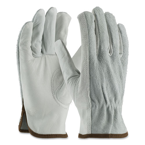 PIP Top-Grain Leather Drivers Gloves with Shoulder-Split Cowhide Leather Back, Large, Gray