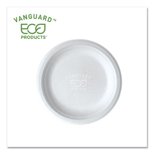 Vanguard Renewable and Compostable Sugarcane Plates, 6" dia, White, 1,000/Carton