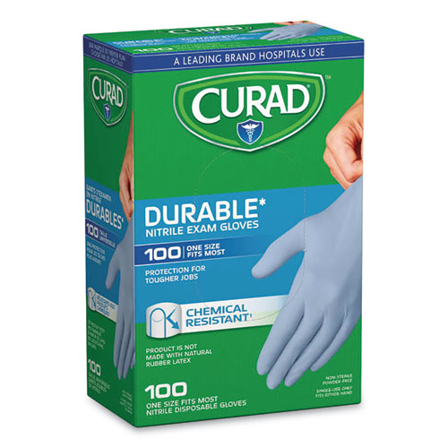 Curad® Powder-Free Nitrile Exam Gloves, One Size, Blue, 100/Box