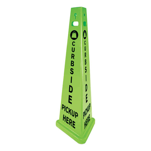 Impact® TriVu 3-Sided Curbside Pickup Here Sign, Fluorescent Green, 14.75 x 12.7 x 40, Plastic