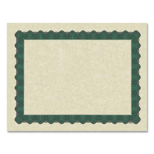 Metallic Border Certificates, 11 x 8.5, Ivory/Green with Green Border, 100/Pack