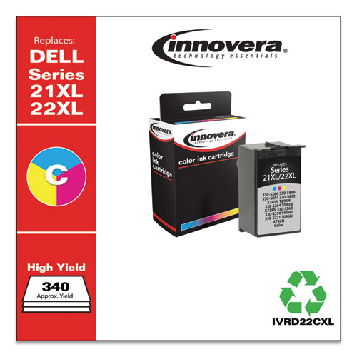 REMANUFACTURED TRI-COLOR HIGH-YIELD INK, REPLACEMENT FOR DELL 21XL/22XL (330-5266), 340 PAGE-YIELD