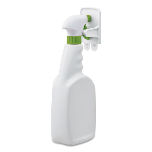 Image of Spray Bottle Holder, 2.34w x 1.69d x 3.34h, White, 2 Hangers/4 Strips/Pack